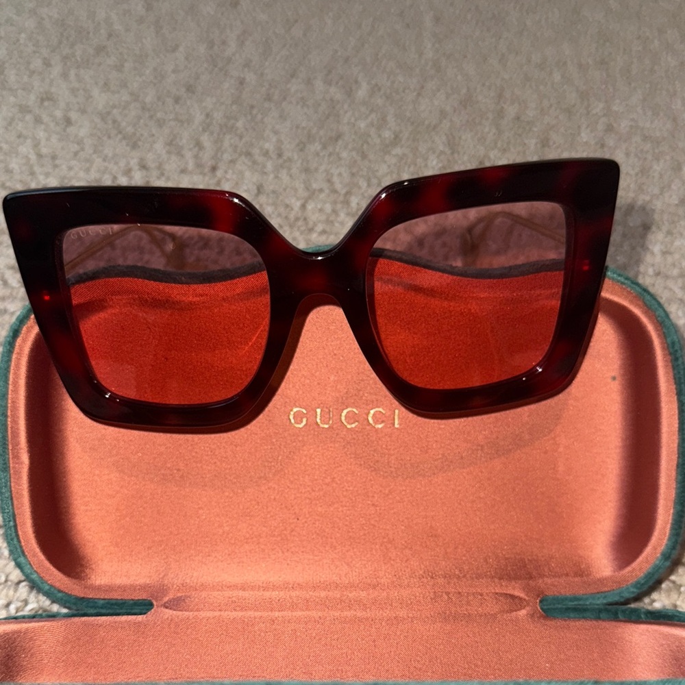 Gucci Women's Red Tortoise Cat Eye Sunglasses